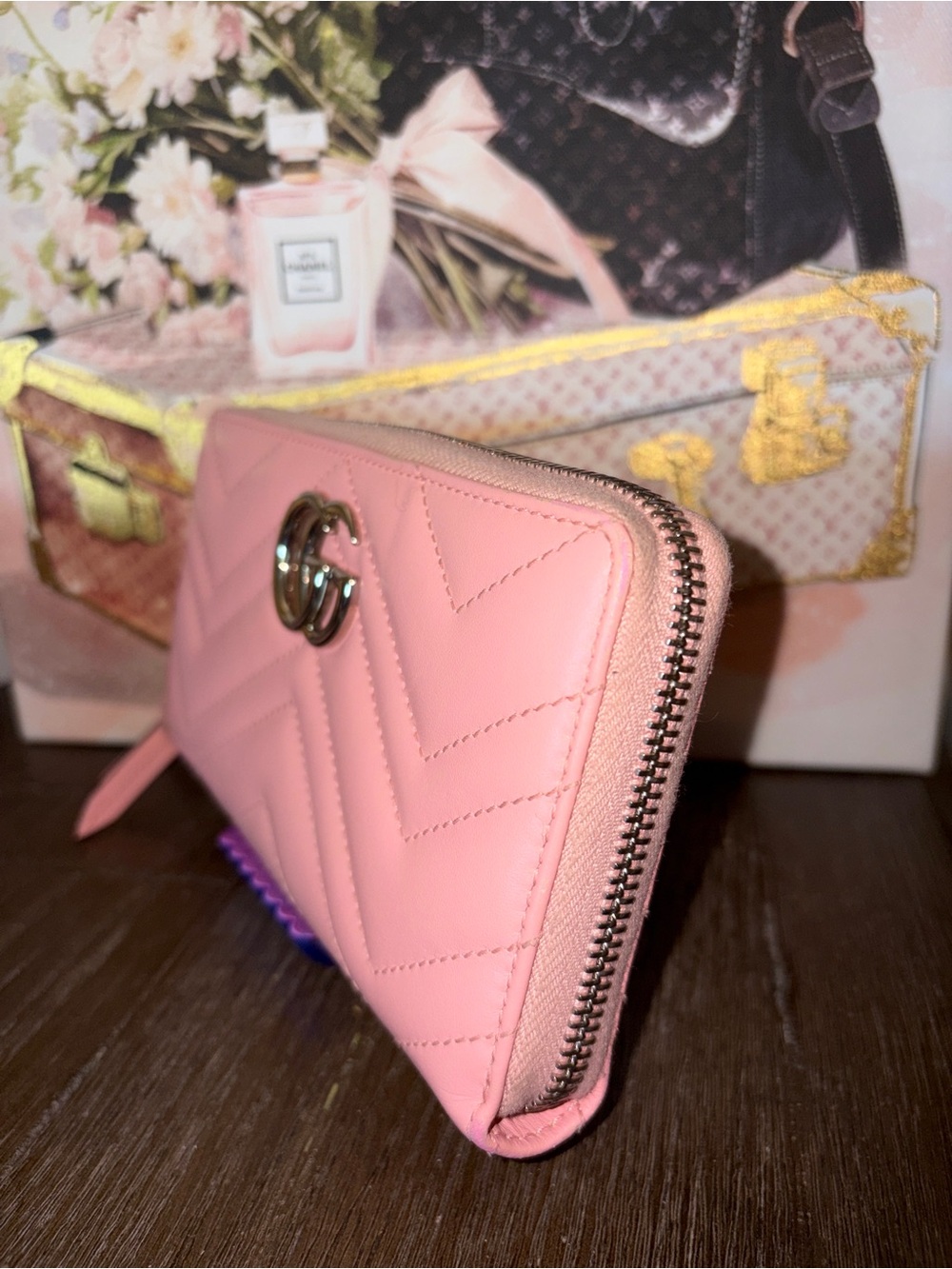 Gucci Pink GG Matelasse Marmont Zip Around Wallet Leather With Silver Accent - Picture 4 of 9